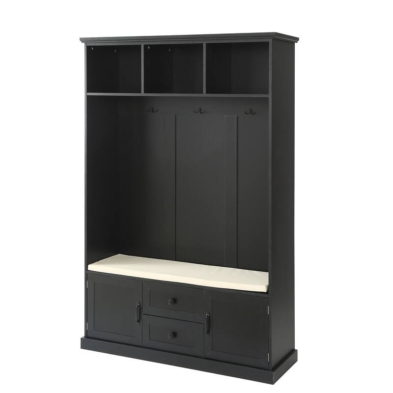 Classic Hall Tree with 3 Hooks,Coat Hanger,Storage Bench for Entrance,Hallway
