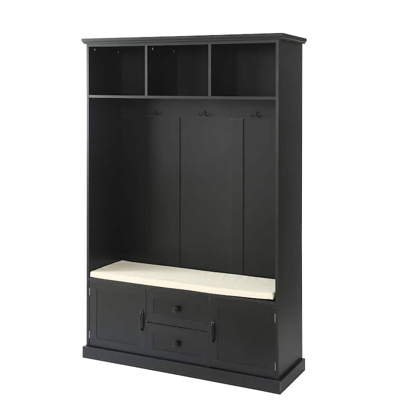 Multi-Functional Hall Tree with Coat Rack, Storage Bench, Shelves, and Drawers for Entryway Storage