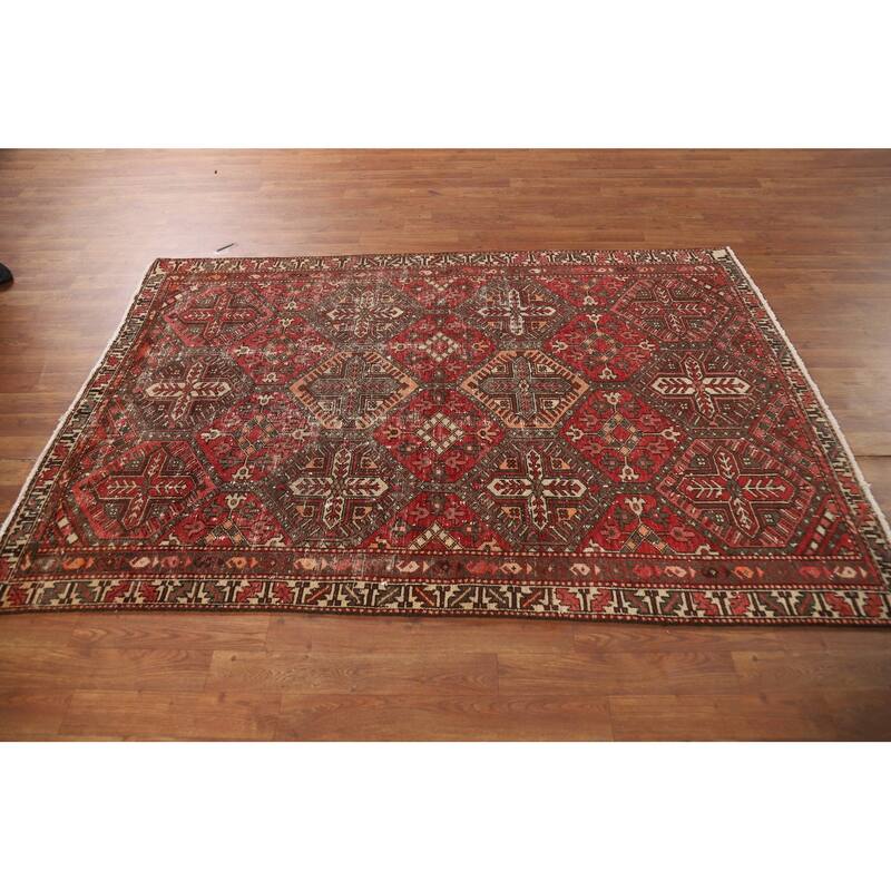 All-Over Geometric Bakhtiari Persian Area Rug Hand-Knotted Wool Carpet - 4'5" x 6'7"