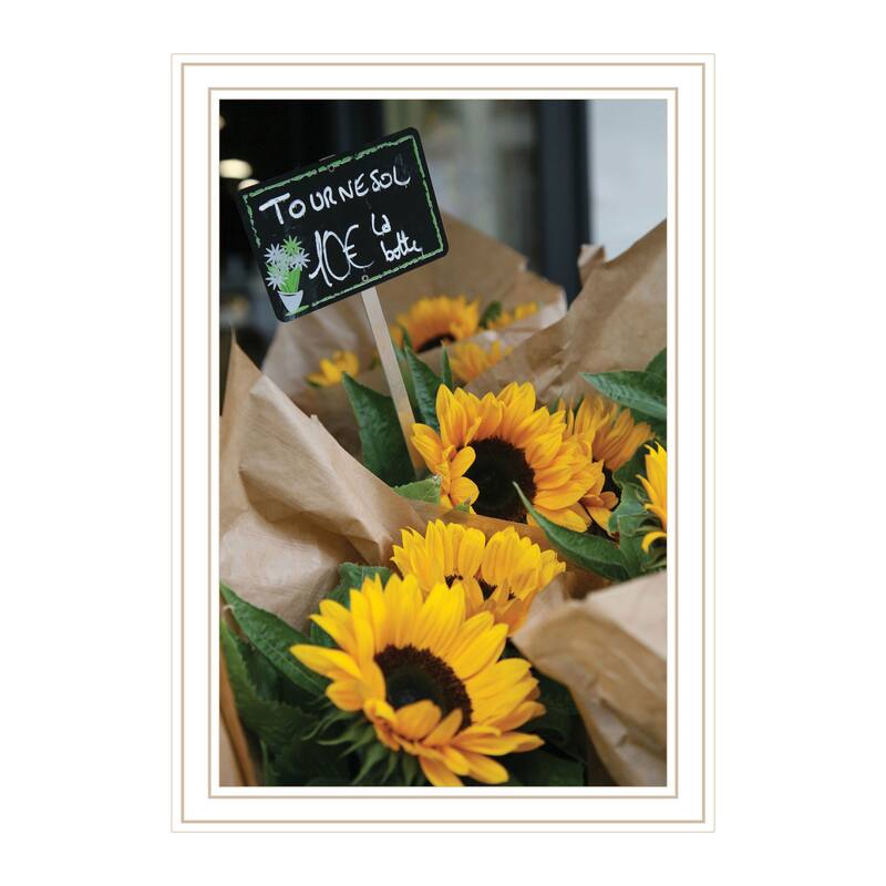 TrendyDecor4U Contemporary "Sunflower Bouquet" Framed Print Wall Art - White