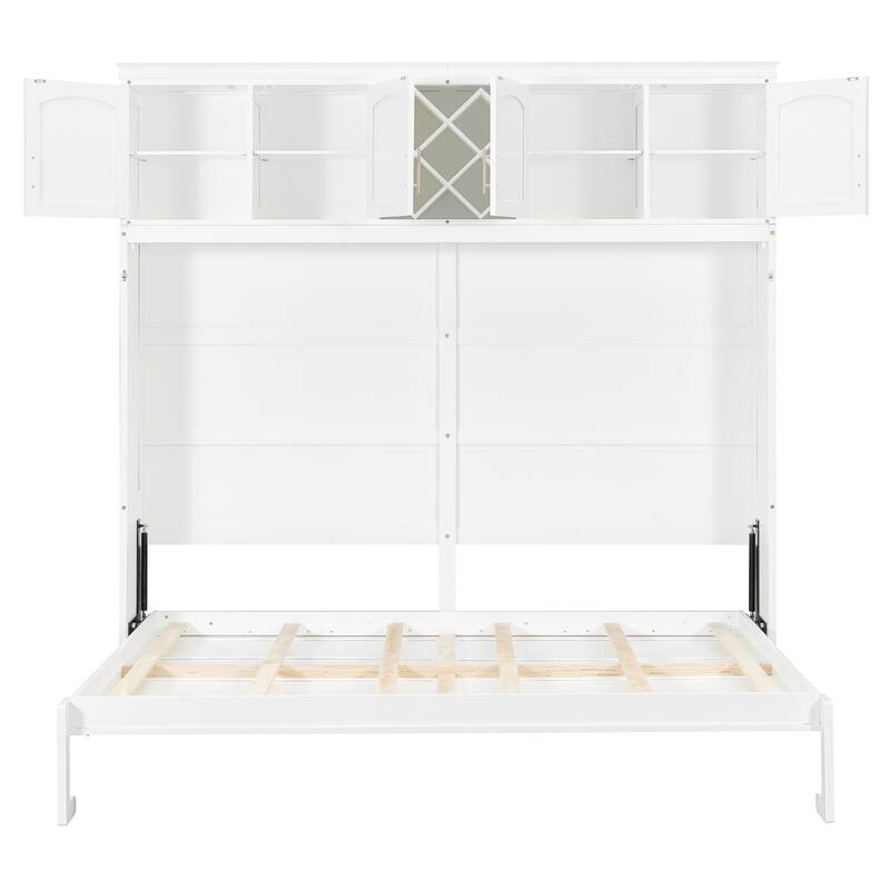 Roomfitters Queen Murphy Wall Bed with Top Cabinets and Wine Rack Storage Plywood