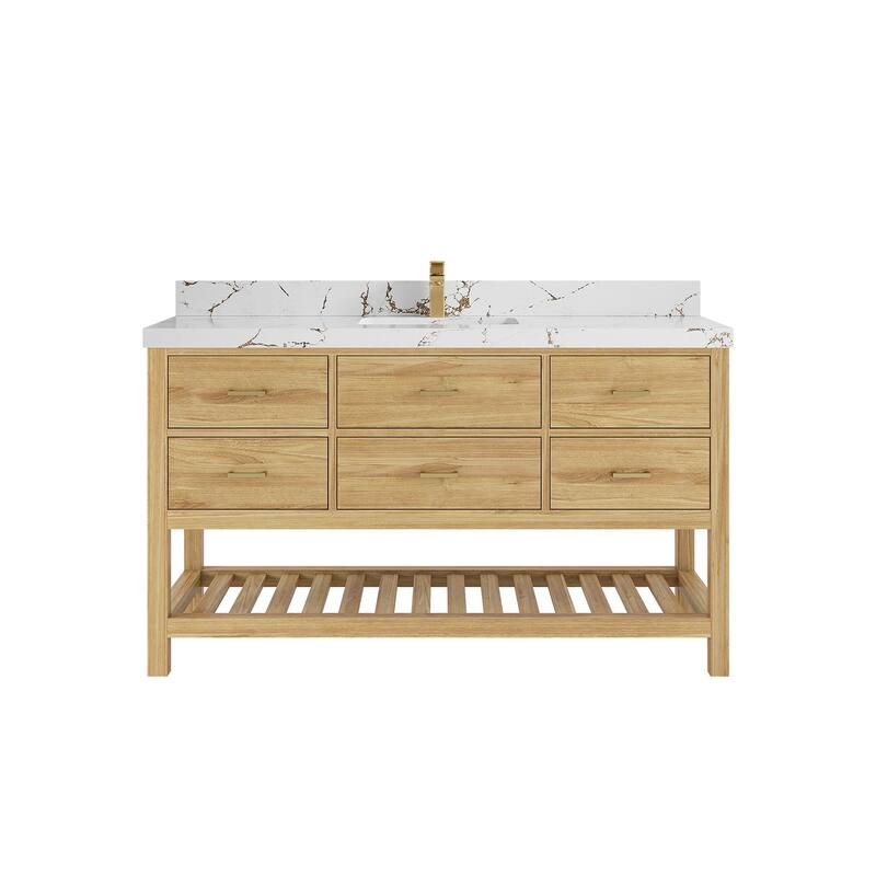 Willow Collections 60 in. W x 22 in. D Parker Solid Teak Single Sink Bathroom Vanity with Countertop
