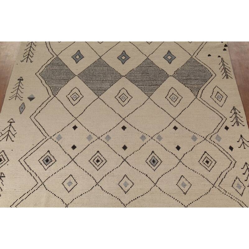 Earth Tone Moroccan Oriental Area Rug Hand-Knotted Wool Carpet - 8'9"x 12'9"