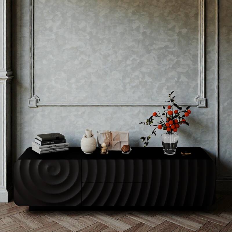 58 Inch Modern TV Stand with Spiral Wave Design, Storage Cabinet and Drawers, Media Console for Living Room