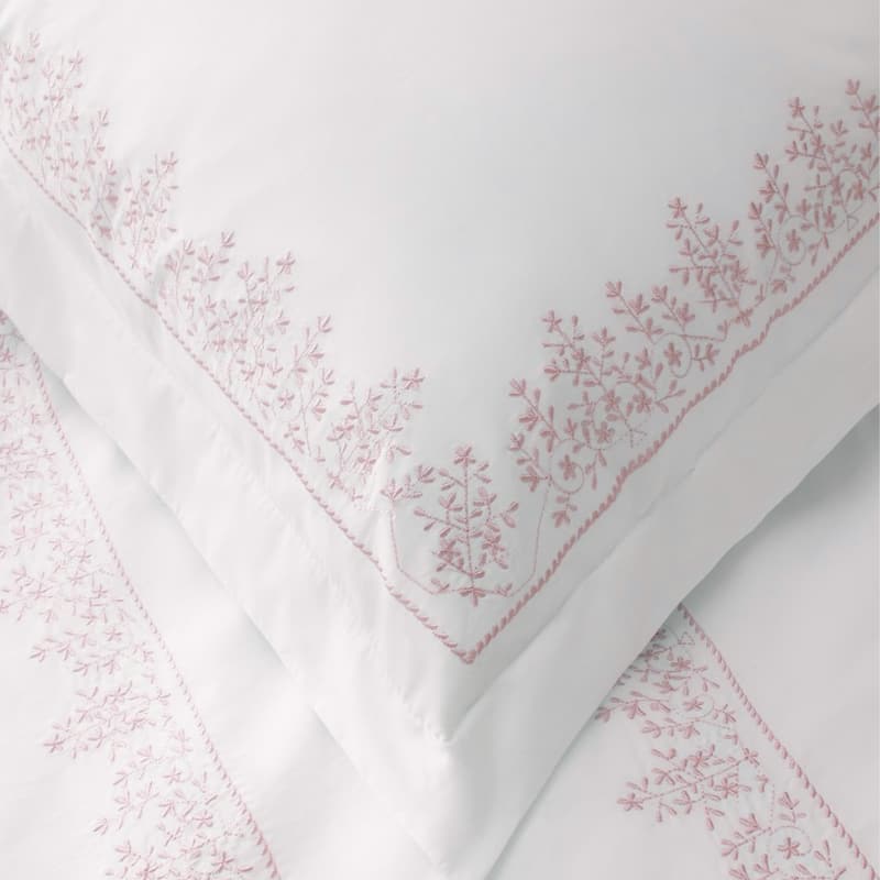 Leaf Stone Embroidery Percale Cotton Duvet Sets - White On White - Queen - 3 Piece
