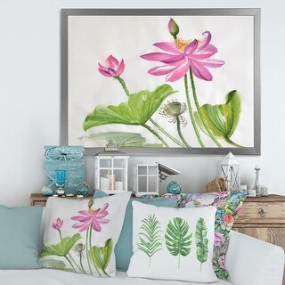 Designart "Two Pink Lotus Flowers" Traditional Framed Art Print - Bed ...