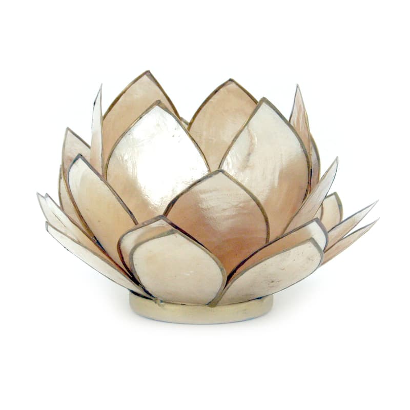 Brown Capiz Shell Opening Lotus Flower Bulb Tealight Candle Holder - 3.25 X 5 X 5 inches