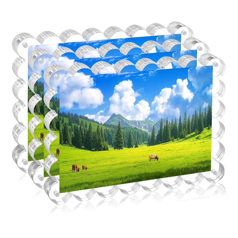 BP4U™ 3-Pack Magnetic Picture Frames, Double-Sided Tabletop Acrylic Picture Frames Freestanding for Desktop Display