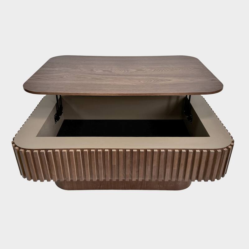 Fluted 38.6" Lift-top Coffee Table, Solid Wood Modern Accent Table with Storage and Adjustable Height