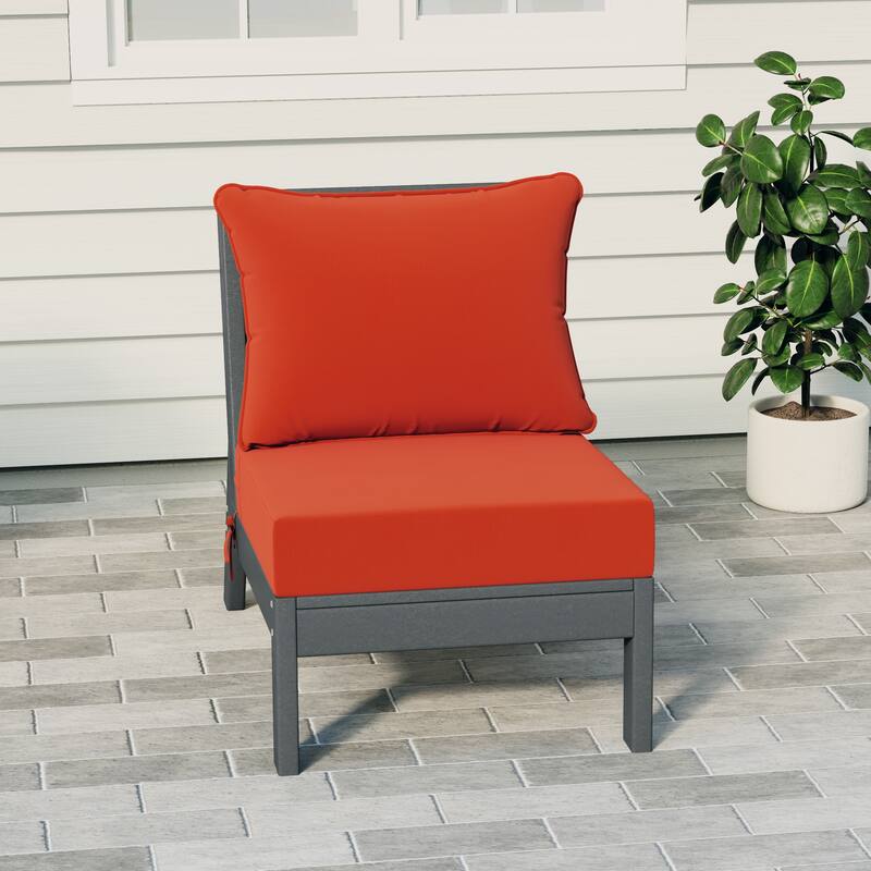 Birchwood All Weather HDPE Outdoor Patio Deep Seating Gray Armless Chair With Cushions (1-Piece) - Gray/Orange