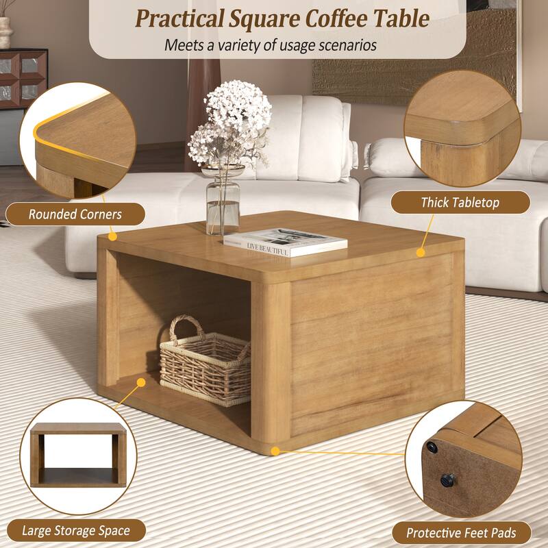 Square Coffee Table with Half Open Storage