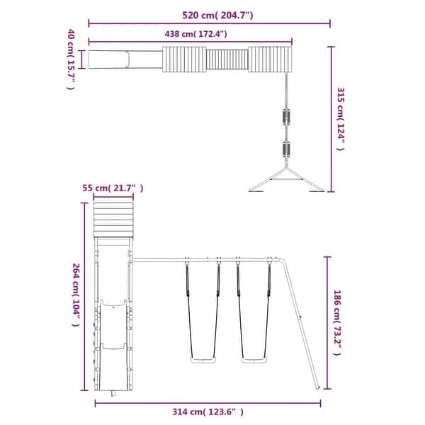 dimension image slide 0 of 2, vidaXL Swing Set Outdoor Backyard Wooden Playground Equipment for Kids Age 3-8