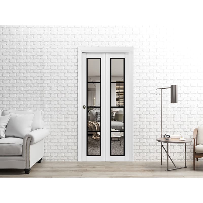 Bi-fold Doors 36 x 80 Lucia 2466 White Silk Clear Glass Sturdy Tracks