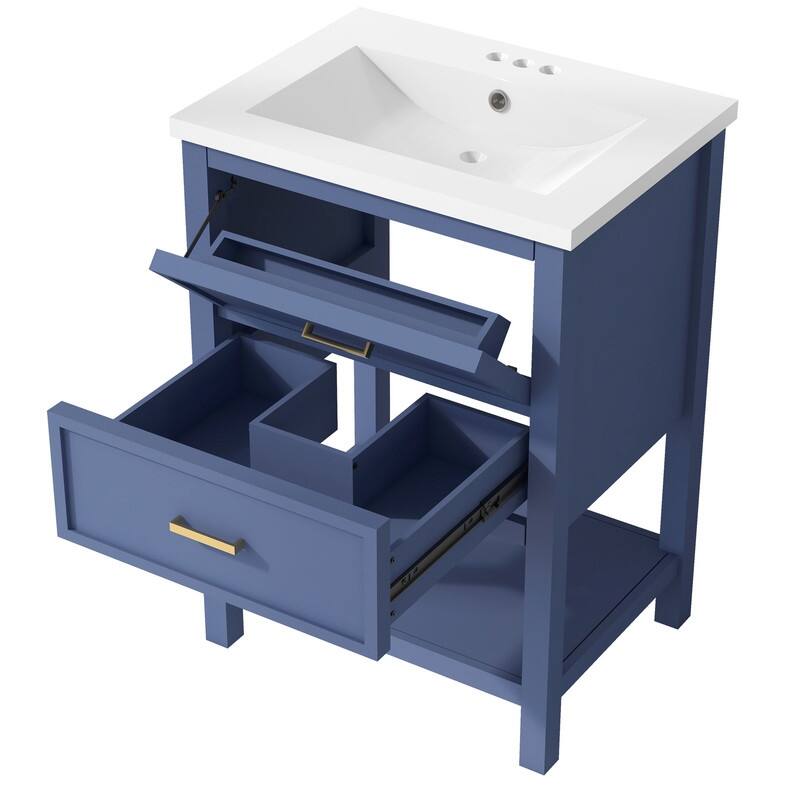 24-Inch Bathroom Vanity Set with Integrated Sink – Modern Storage Cabinet Featuring 2 Drawers - 18.00in. W X24.00in.DX34.10in. H
