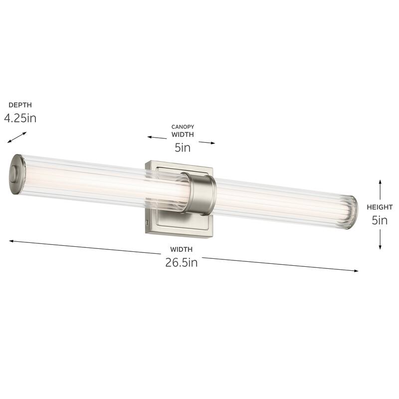 Kichler Lighting Laurene 26.5" Linear Bath Bar Medium LED with Clear Fluted Glass in Brushed Nickel