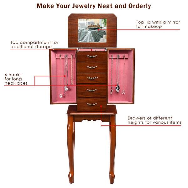 Shop Costway Jewelry Cabinet Storage Chest Stand Organizer Wood