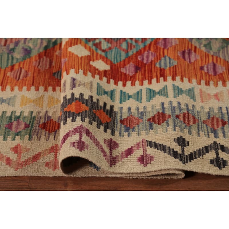 South Western Style Kilim Oriental Rug Hand-Woven Wool Carpet - 9'8" x 13'1"
