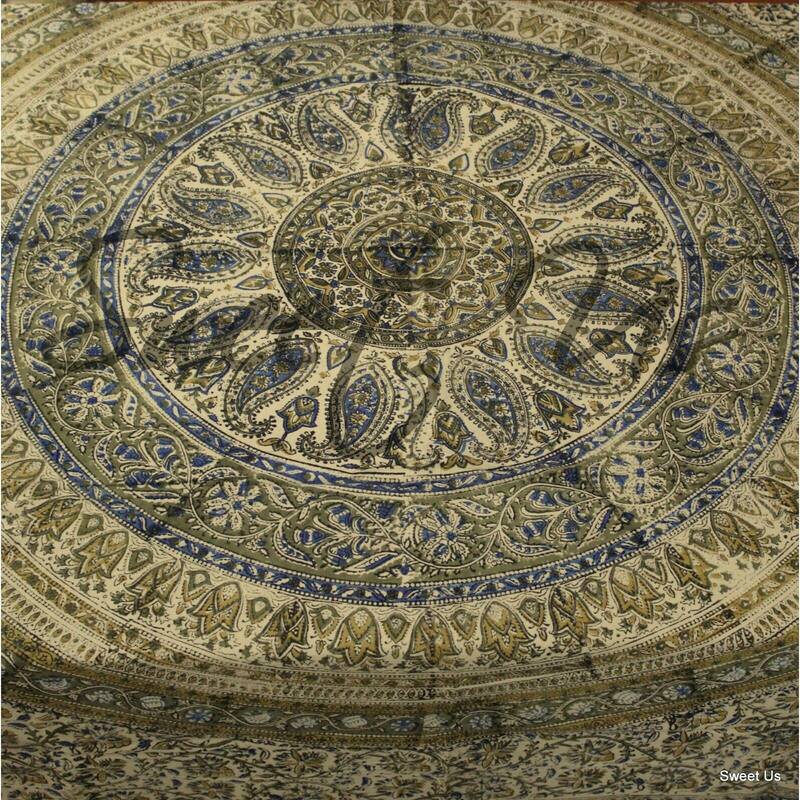 Kalamkari Cotton Block Print Floral Bless Paisley Tablecloth Rectangle