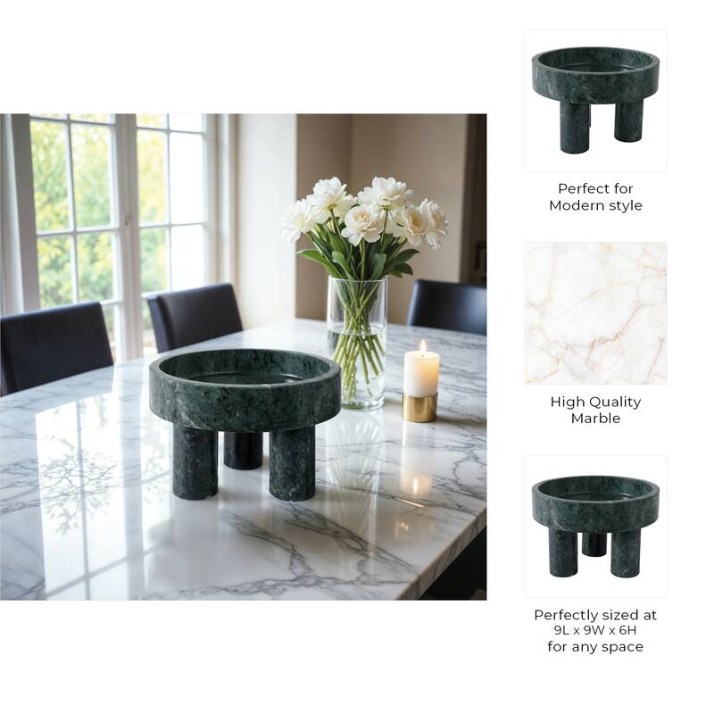 Marble Bowl with Tripod Legs Decorative Accent Home Decor - 6" Green - 9" x 9" x 6"