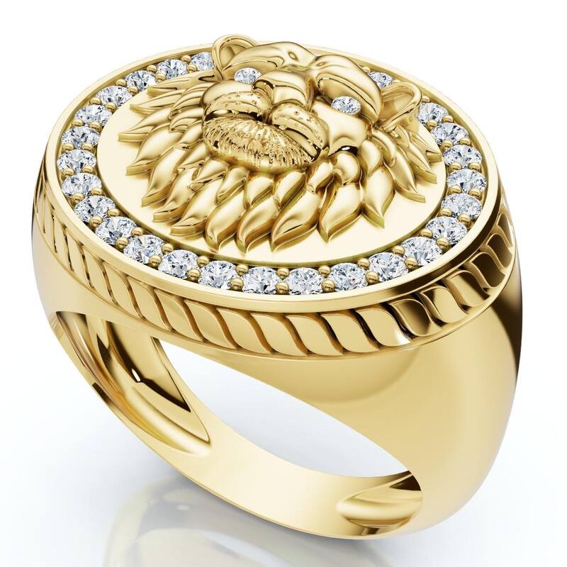 Bliss Diamond 3/8Ct Men's Diamond Lion Head Pink Ring in White or Yellow Gold - 10.5 - Yellow