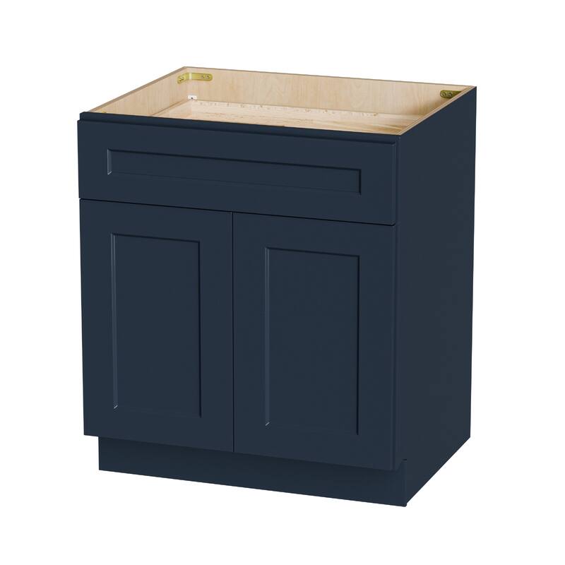 30" Navy Blue Shaker Base Cabinet with Soft-Close Door, Drawer, Space-Saving Solid Wood Unit with Adjustable Shelf