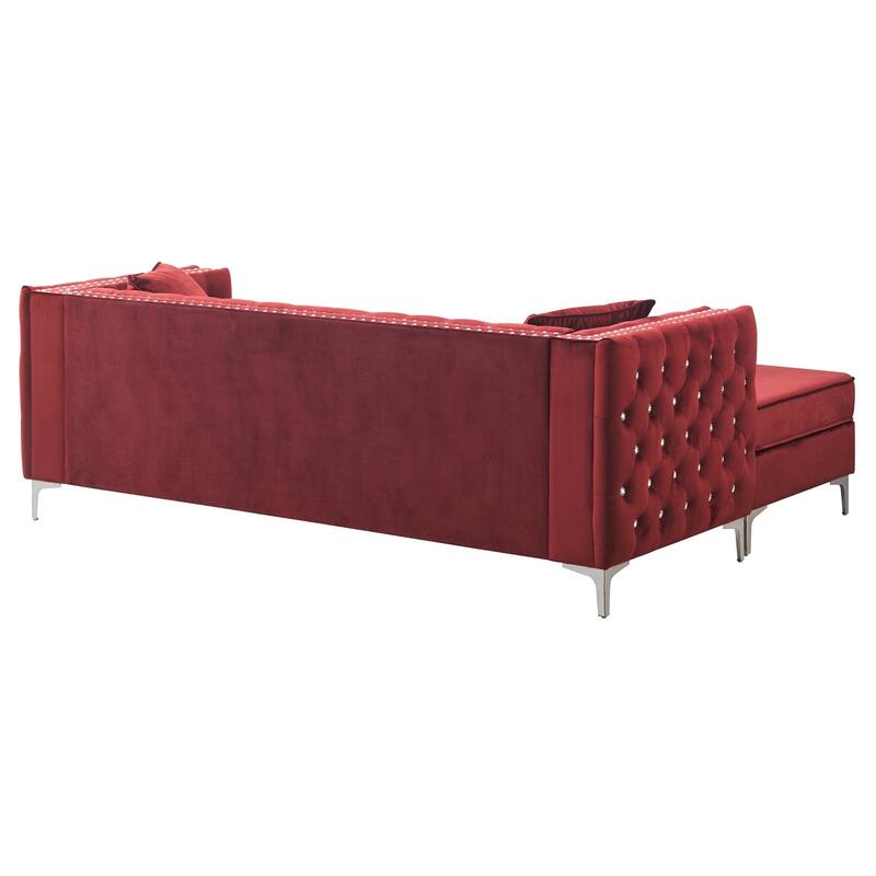 Paige 87 in. Velvet L-Shape 3-Seater Sofa with 2-Throw Pillow - 87"L x 64"W x 30"H