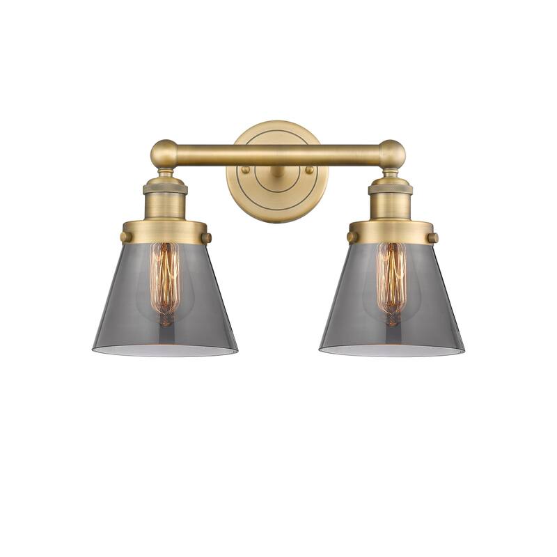 Innovations Lighting 616-2W-10-16 Cone Vanity Cone 2 Light 16" Wide - Brushed Brass / Plated Smoke