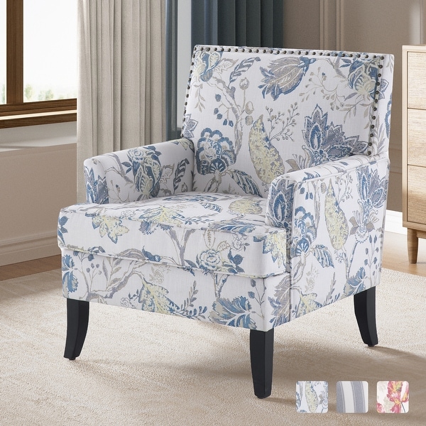 Club Chair Linen Upholstered Accent Armchair with Nailhead Trim