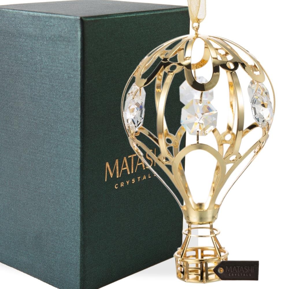 24k Gold Plated Mini Hot Air Balloon Ornament Made with Genuine Matashi Crystals