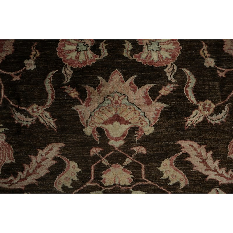 Hand Knotted Oriental 100% Wool Carpet Traditional All-Over Brown Peshawar Area Rug - 8' 7'' X 7' 0''