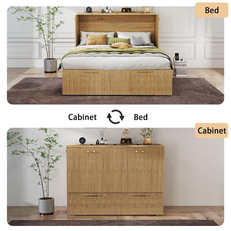 Full Size Murphy Bed with USB Port and a Large Drawer