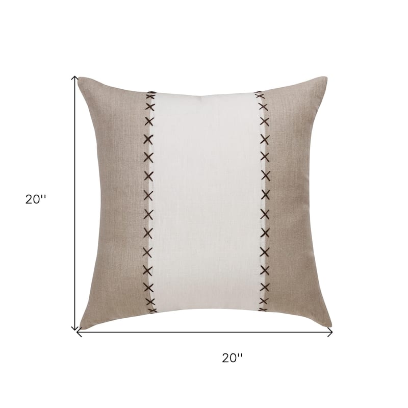 HomeRoots 20" X 20" Gray And Tan Linen Patchwork Zippered Pillow