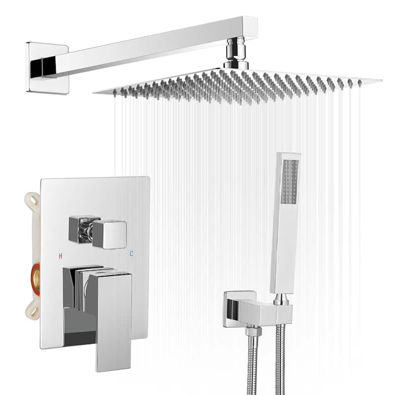 Polished Chrome 1-handle Square Shower Faucet Shower System - 15.75"*10"