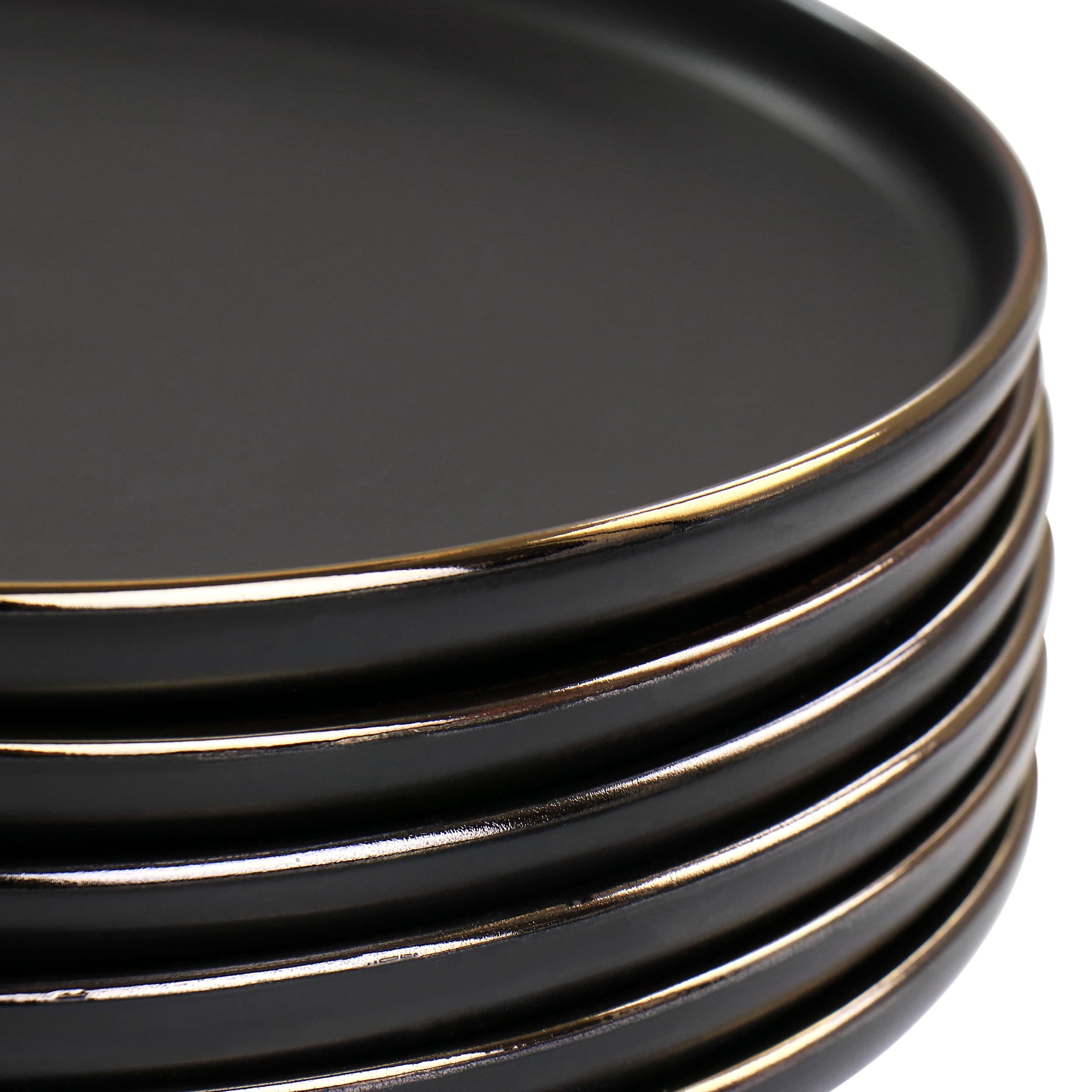 Elama Paul 6 Piece Stoneware Salad Plate Set in Matte Black with Gold Rim -  8 Inches - On Sale - Bed Bath & Beyond - 35590971