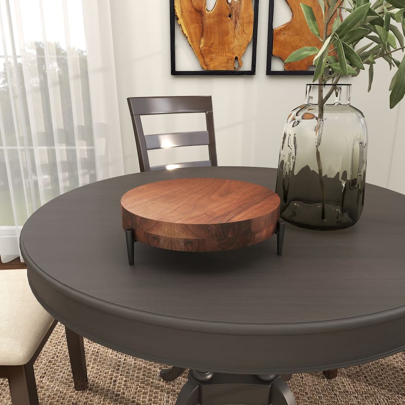 Mango Wood Living Room Decor Tray with Black Metal Legs - Cream or Brown - Roche River Decor