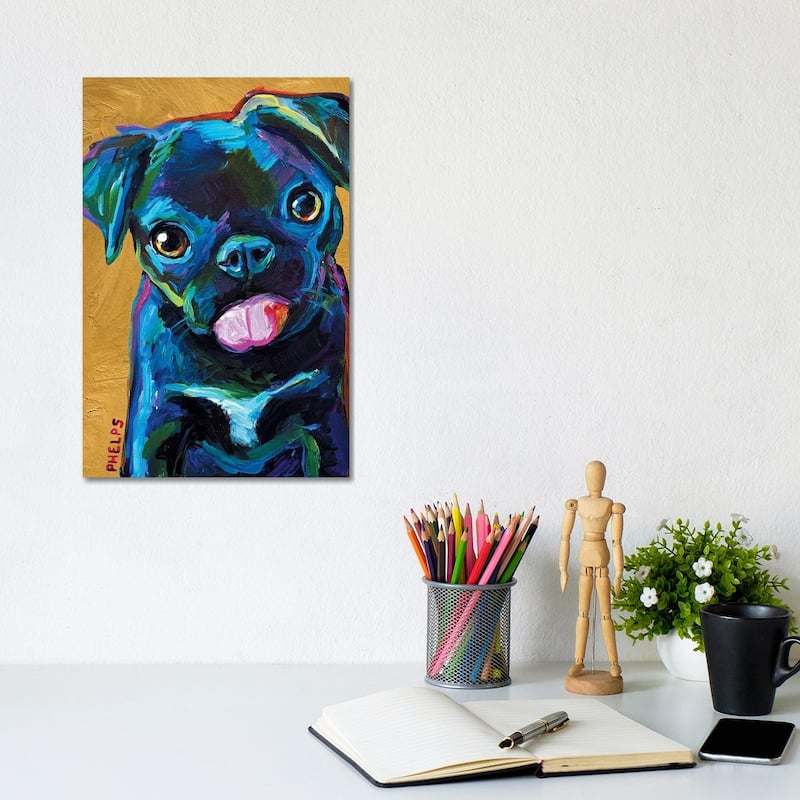iCanvas "Black Pug Puppy" by Robert Phelps Canvas Print - 12x8x0.75