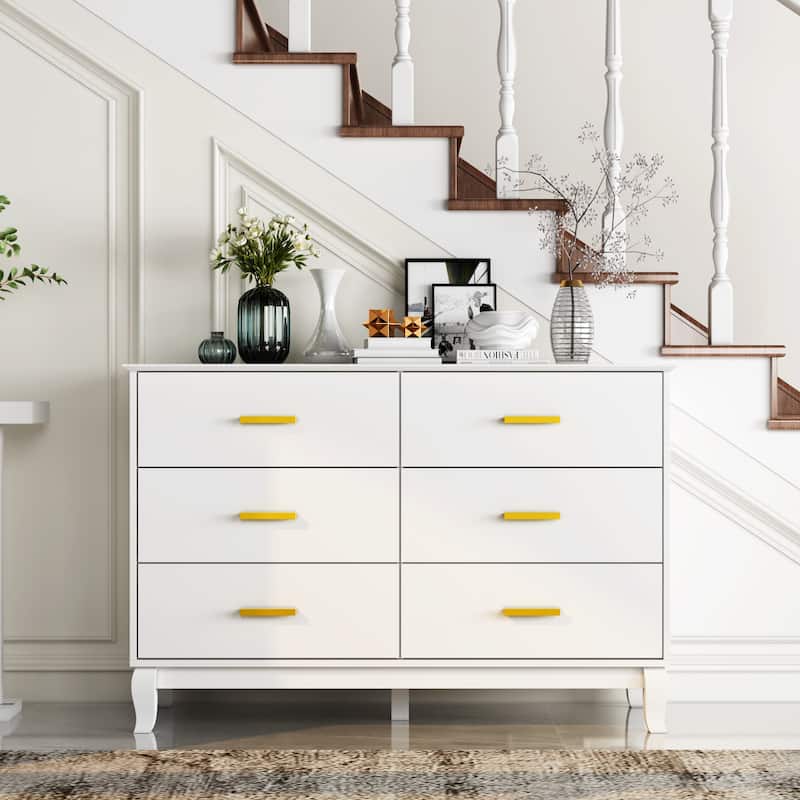 6 Drawer Dresser Modern Wood Storage Chest of Drawers for Living Room - White