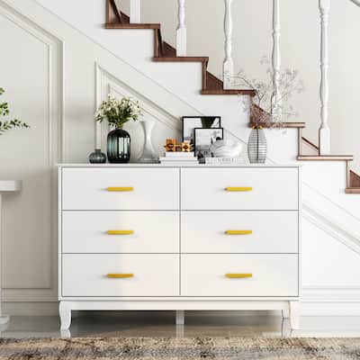 6 Drawer Dresser Modern Wood Storage Chest of Drawers for Living Room
