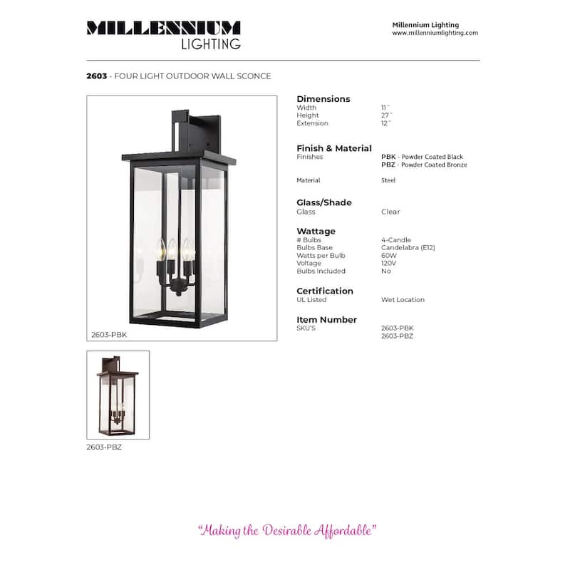 Millennium Lighting Barkeley 27" - 4 Light Outdoor Wall Sconce with Clear Glass Shades