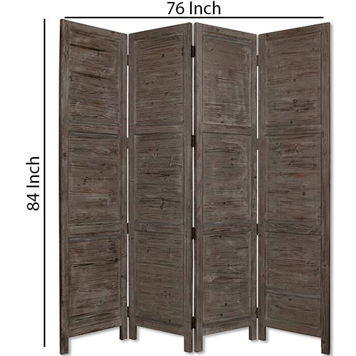Wooden 4 Panel Foldable Floor Screen with Textured Panels, Gray