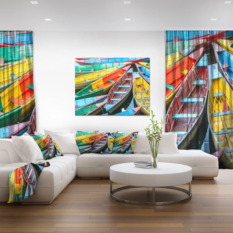 Rowing Boats on the Lake in Pokhara' Boat Wall Artwork Print on Canvas