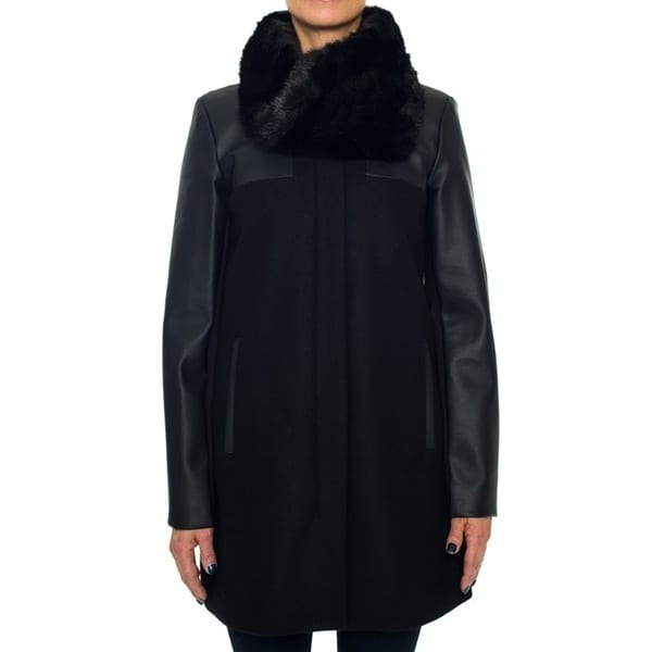Laundry By Shelli Segal Faux Leather Combo Felt Coat