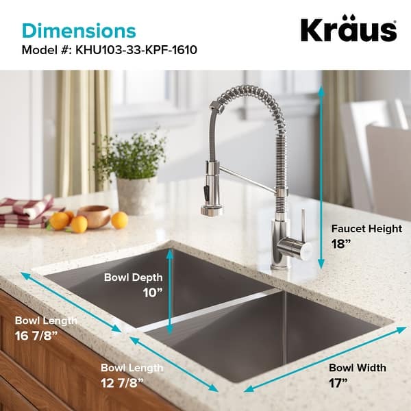 Kraus 3-in-1 Set Undermount Kitchen Sink, Pulldown Faucet, Dispenser