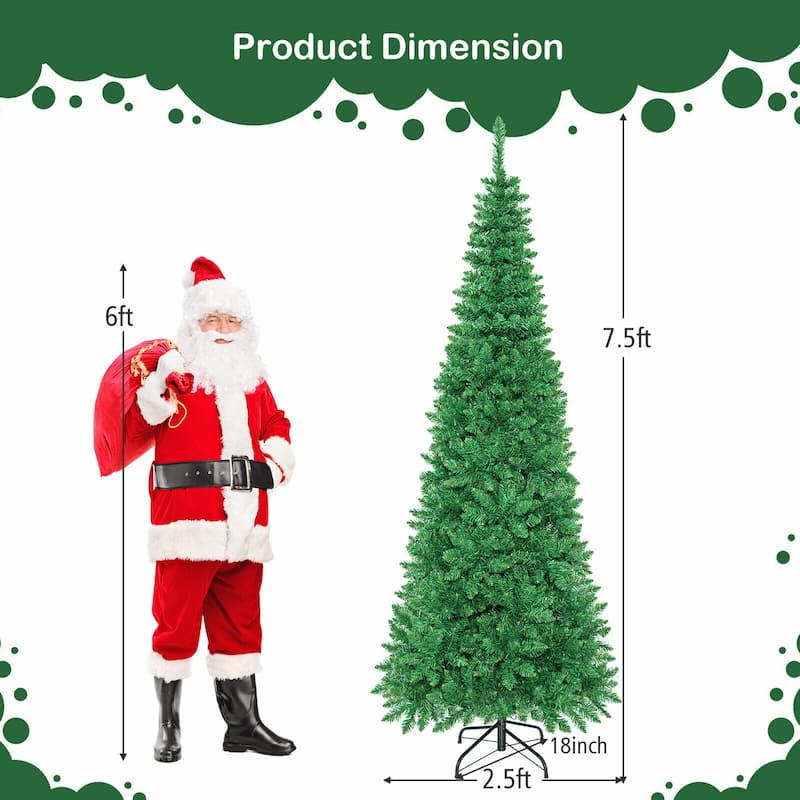 Gymax 7.5ft Pre-Lit Pencil Christmas Tree Hinged PVC Tree w/ 350