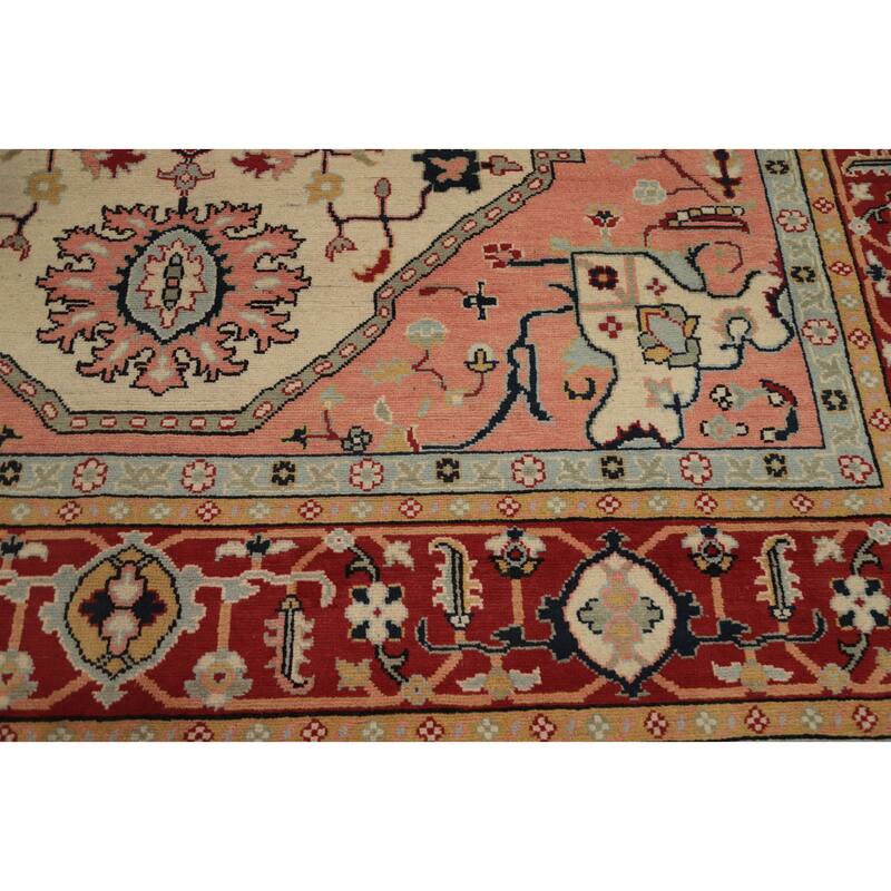 Hand Knotted Oriental 100% Wool Carpet Traditional Medallion Beige & Ivories Heriz (serapi) Area Rug - 10' 0'' X 8' 1''