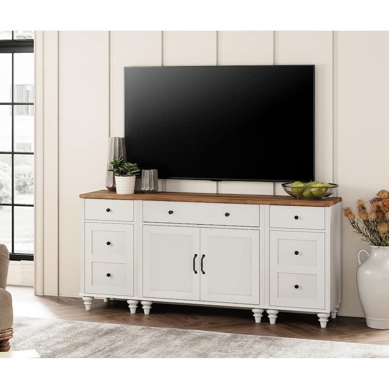 Farmhouse TV Stand with Doors and Drawer﻿ - 3 Drawers and 4  - Off White