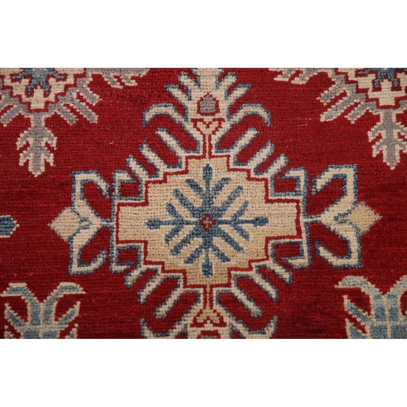 Red Geometric Kazak Area Rug Handmade Oriental Wool Carpet - 9'0"x 12'5"