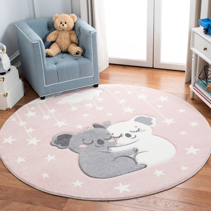 SAFAVIEH Carousel Kids Iana Koala Hug Rug - 5'3" Round - Pink/White - Round