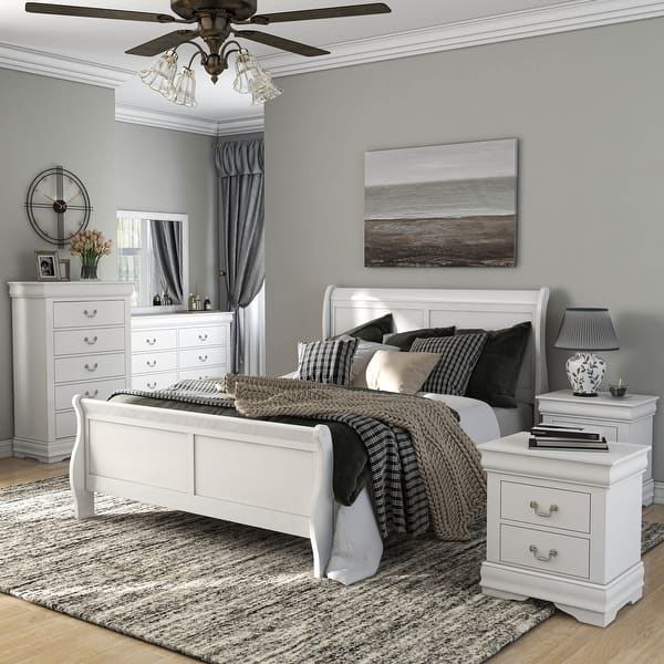 slide 2 of 34, Furniture of America Devi Traditional Solid Wood 6-Piece Sleigh Bedroom Set White - Queen