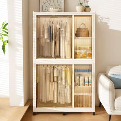 Portable Wardrobe Closet Storage Organizer for Clothes,Clothes Dresser,6 Magnetic Doors-6 Cubes & 2 Hanging Rod,6 pcs hangers
